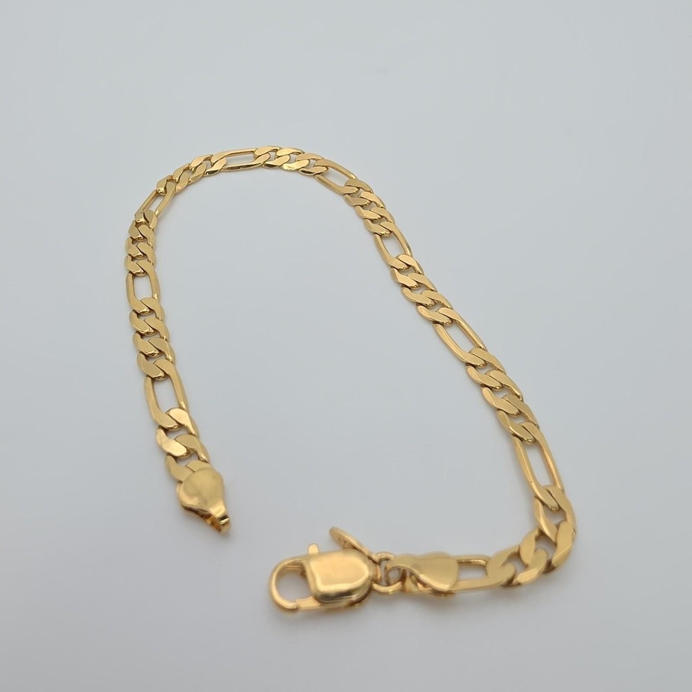 Vtg HONOR SOCIETY Women's Anklet Men's Bracelet Gold Plated Figaro Chain Avon 9" - Picture 6 of 14